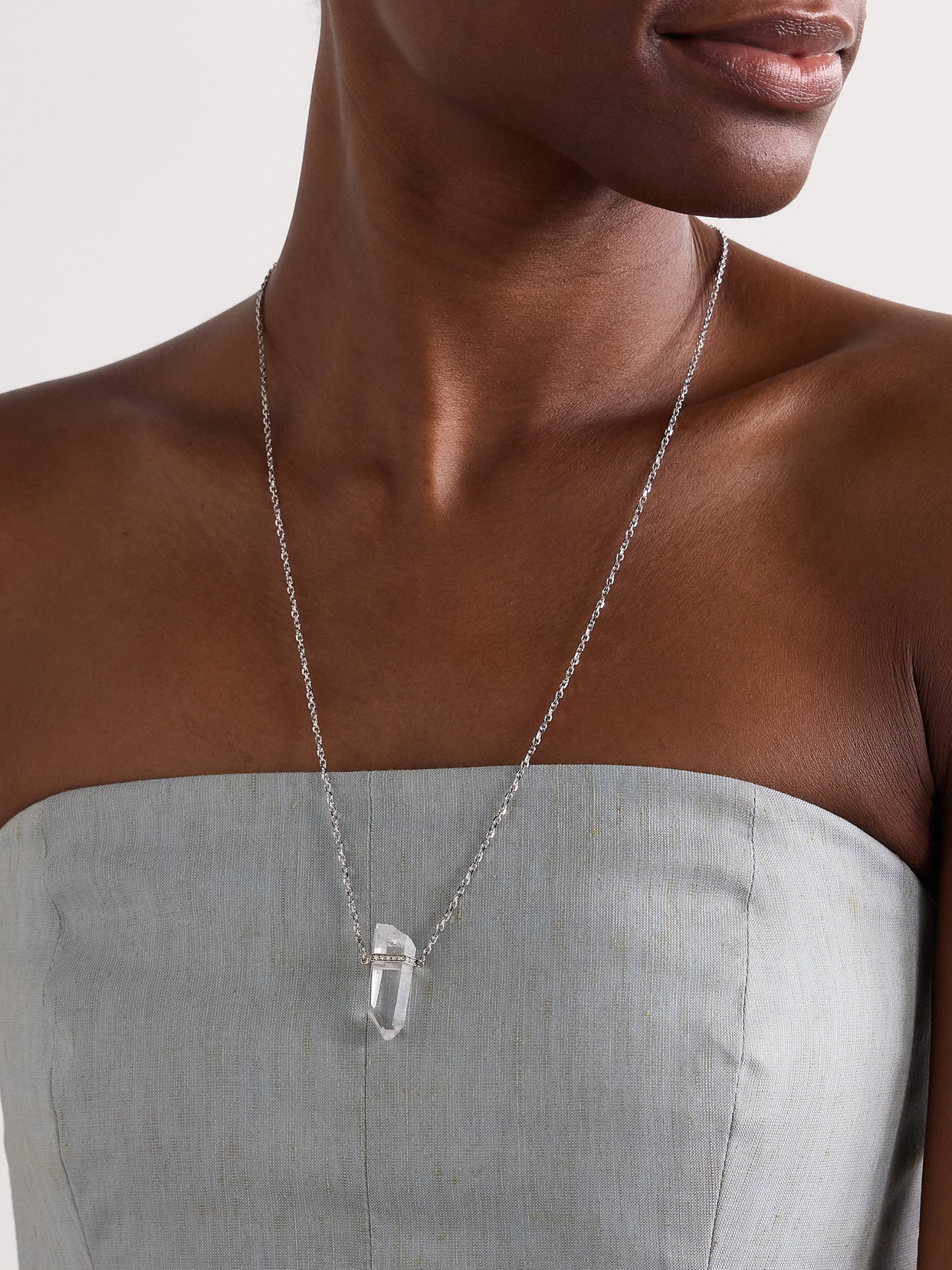 Shop Jia Jia 14-karat White Gold, Crystal Quartz And Diamond Necklace