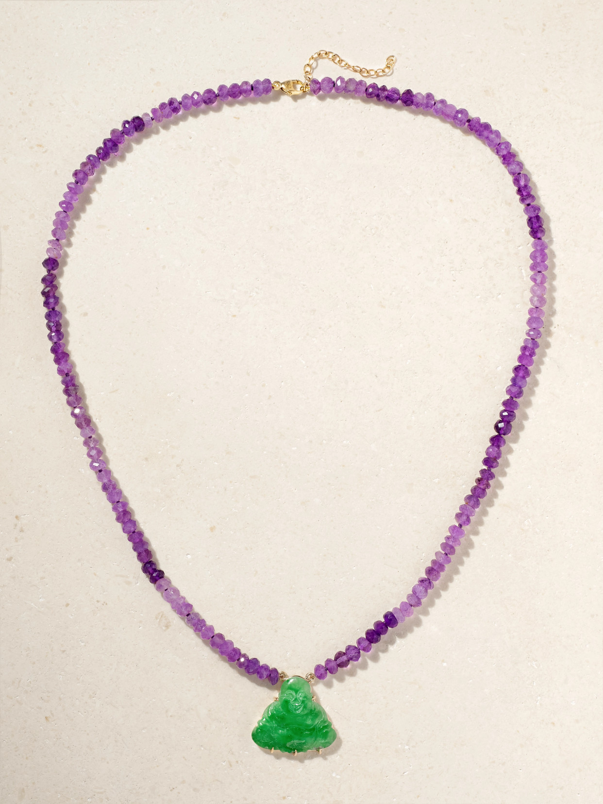 Jia Jia Happy Buddha Mini 14-karat Gold, Amethyst And Jade Necklace In Green