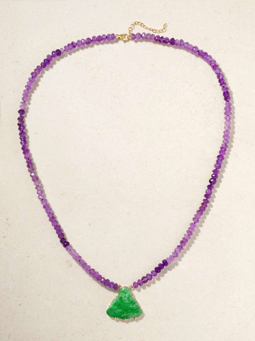 JIA JIA Happy Buddha Mini 14-karat Gold, Amethyst And Jade Necklace