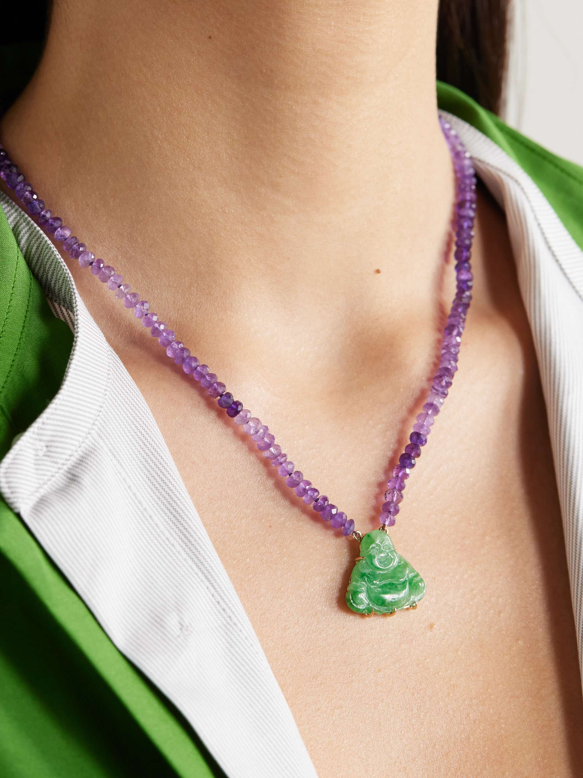 JIA JIA Happy Buddha mini 14 karat gold amethyst and jade necklace NET A PORTER