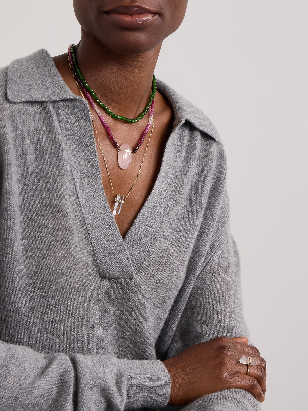 Jia Jia Gold, Ruby And Rose Quartz Necklace In Pink