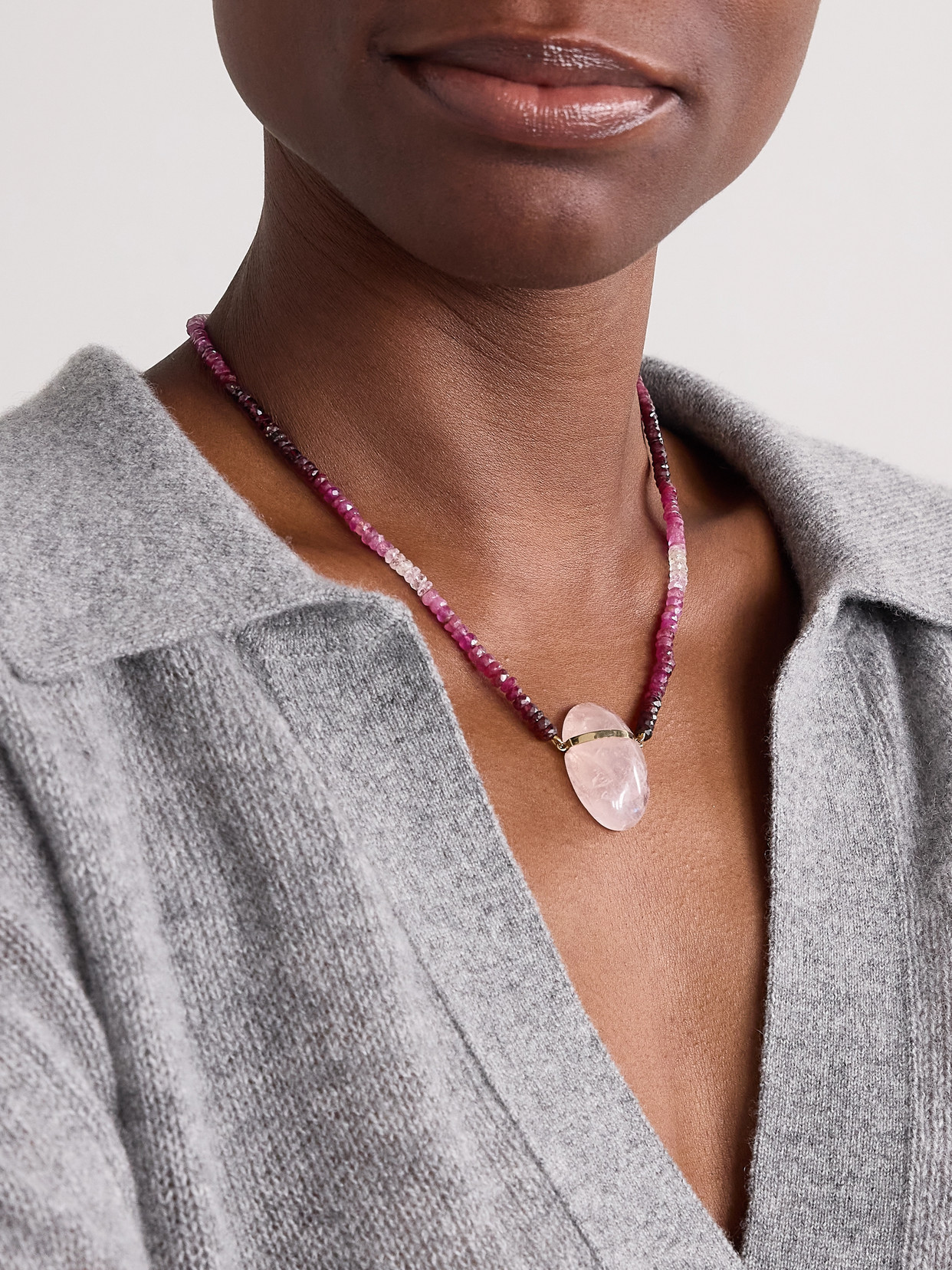 Jia Jia Gold, Ruby And Rose Quartz Necklace In Pink