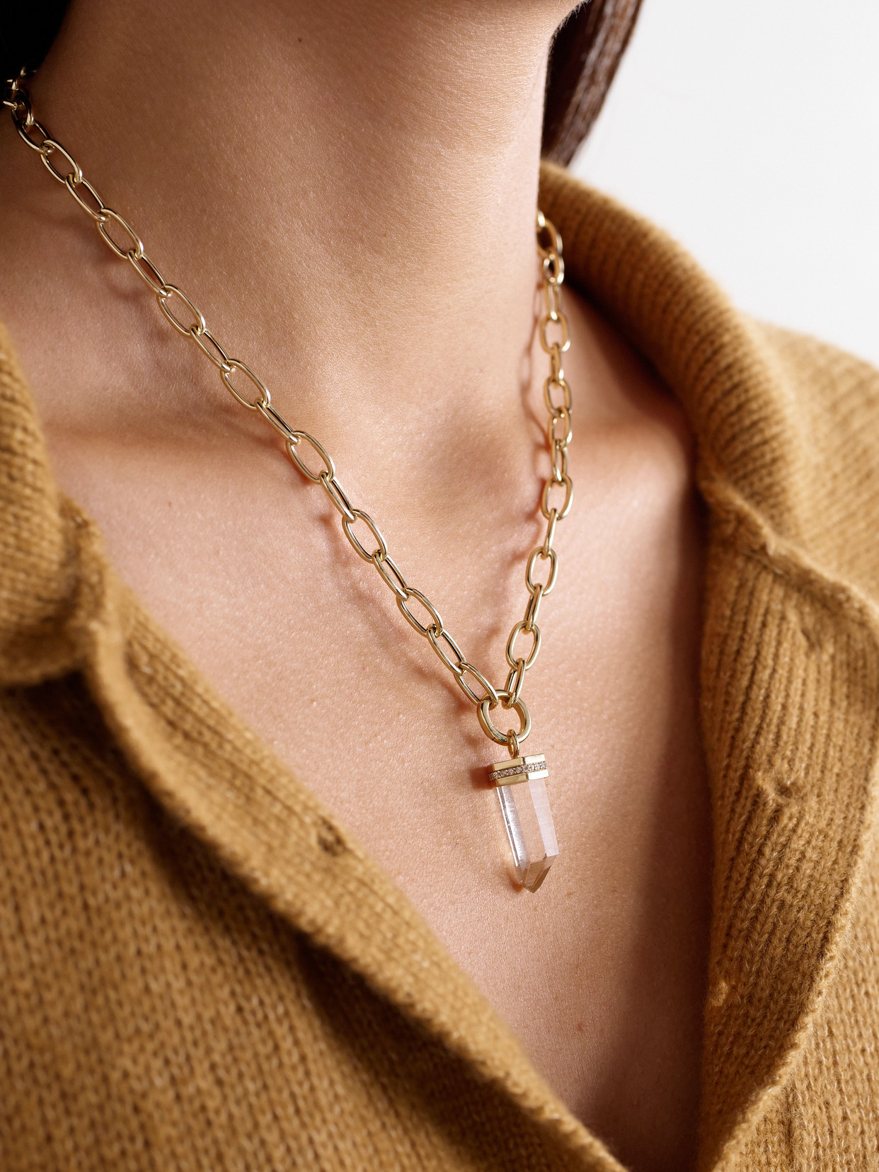 Jia Jia Jumbo 14-karat Gold, Quartz And Diamond Necklace In Neutrals