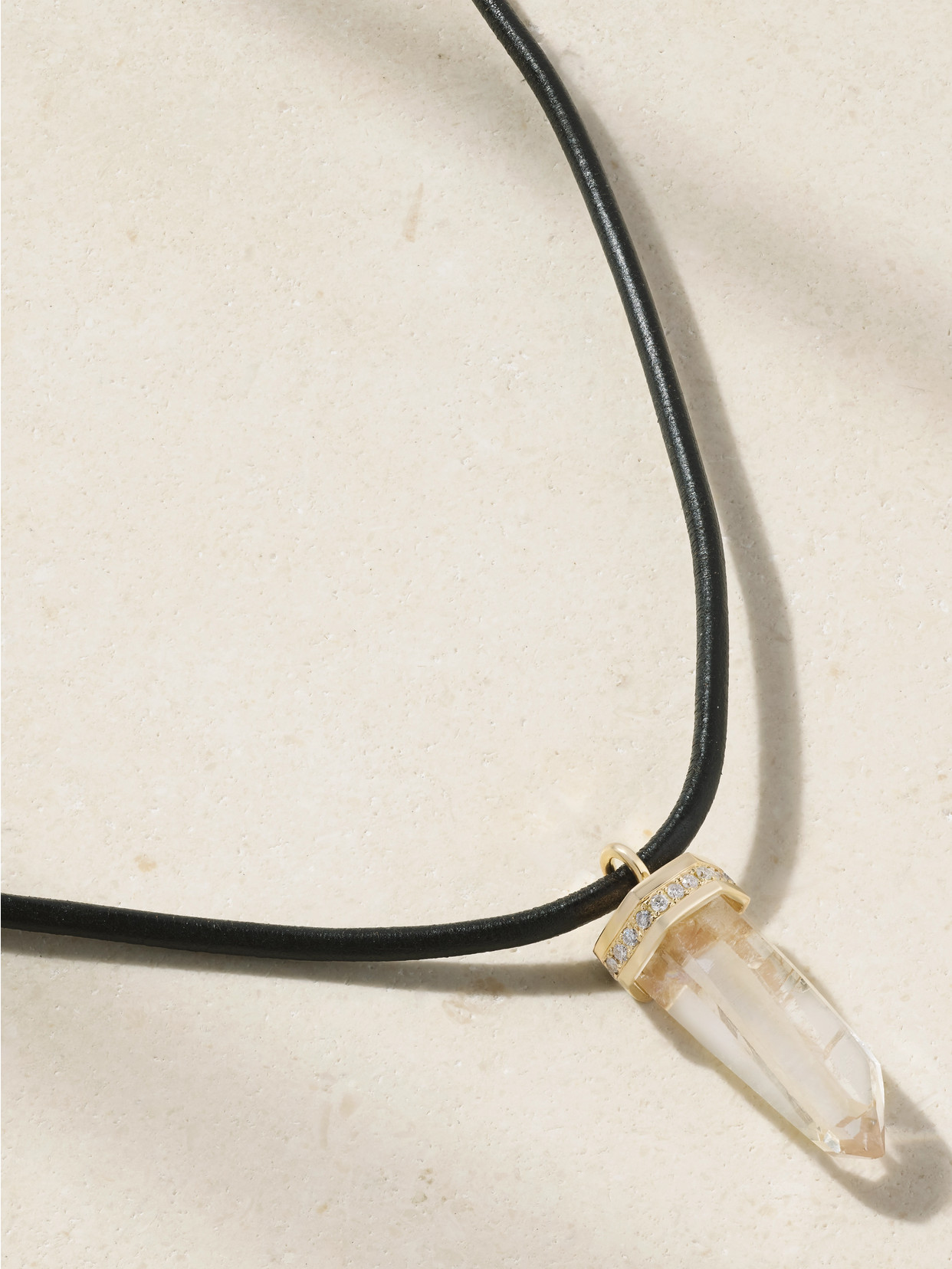 Jia Jia Jumbo 14-karat Gold, Quartz, Diamond And Leather Necklace In Neutrals