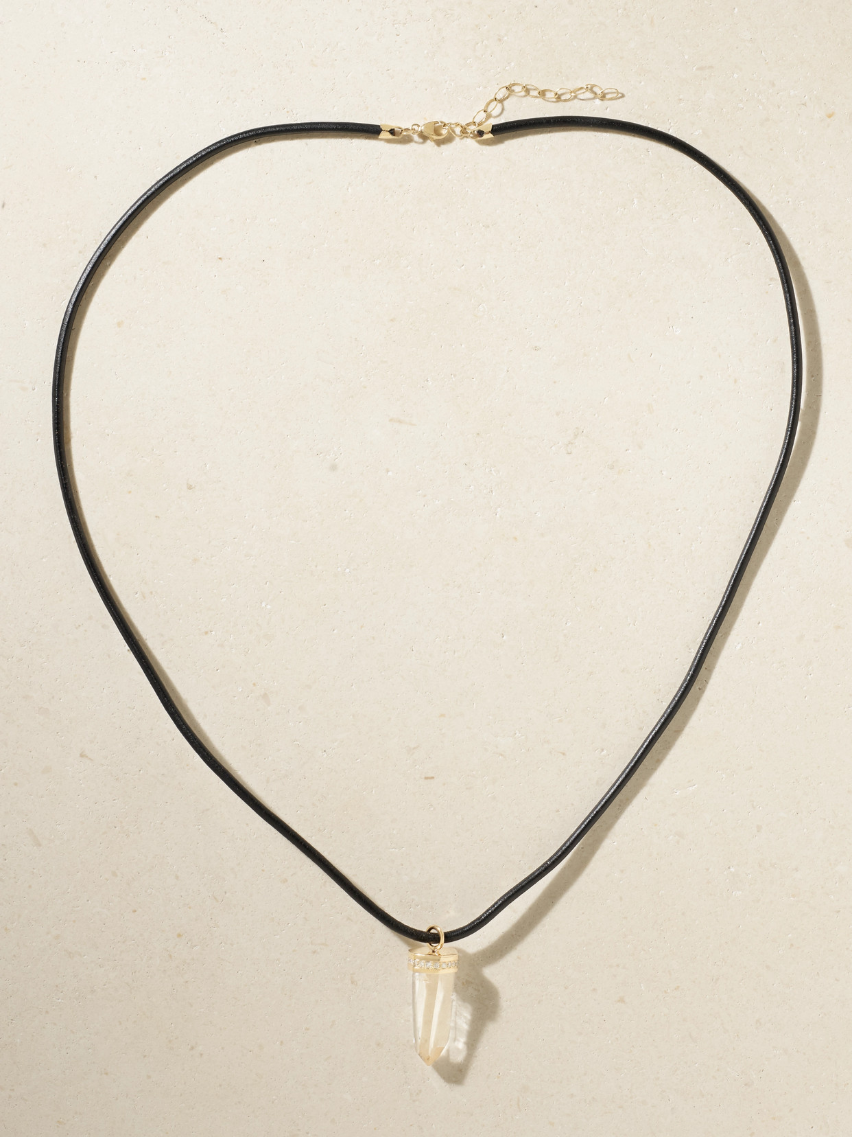 Jia Jia Jumbo 14-karat Gold, Quartz, Diamond And Leather Necklace In Neutrals