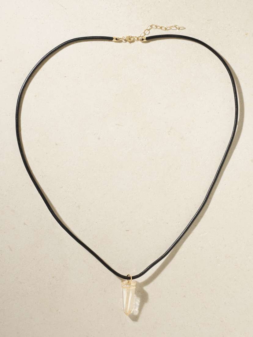 JIA JIA Jumbo 14-karat Gold, Quartz, Diamond And Leather Necklace