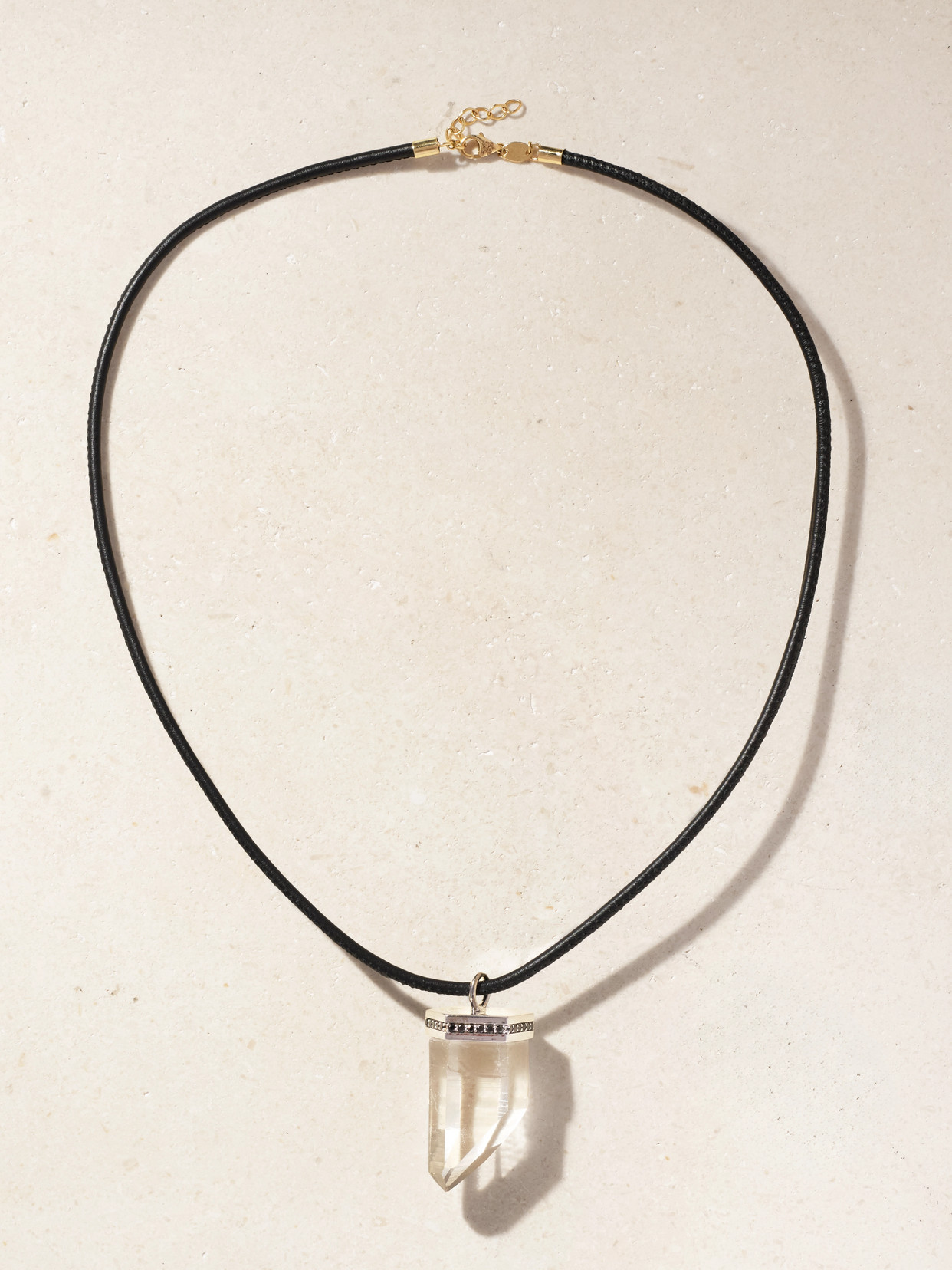 Jia Jia White Gold Crystal Quartz, Diamond And Leather Necklace In Neutrals