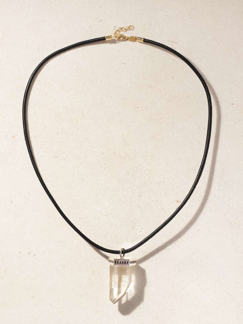 JIA JIA White Gold Crystal Quartz, Diamond And Leather Necklace