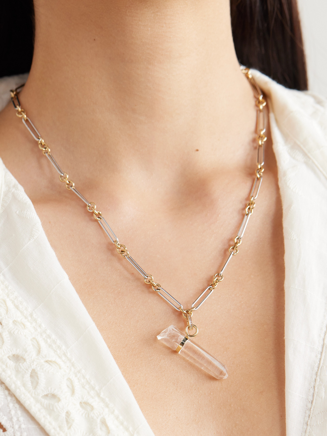 Jia Jia Jumbo 14-karat Yellow And White Gold, Crystal Quartz And Diamond Necklace In Neutrals
