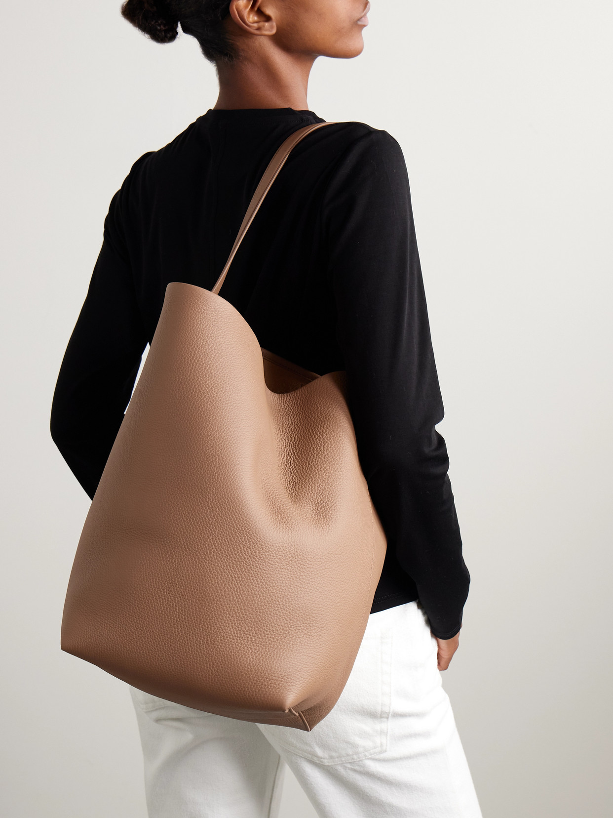 The Row N/s Park Large Textured-leather Tote In Brown