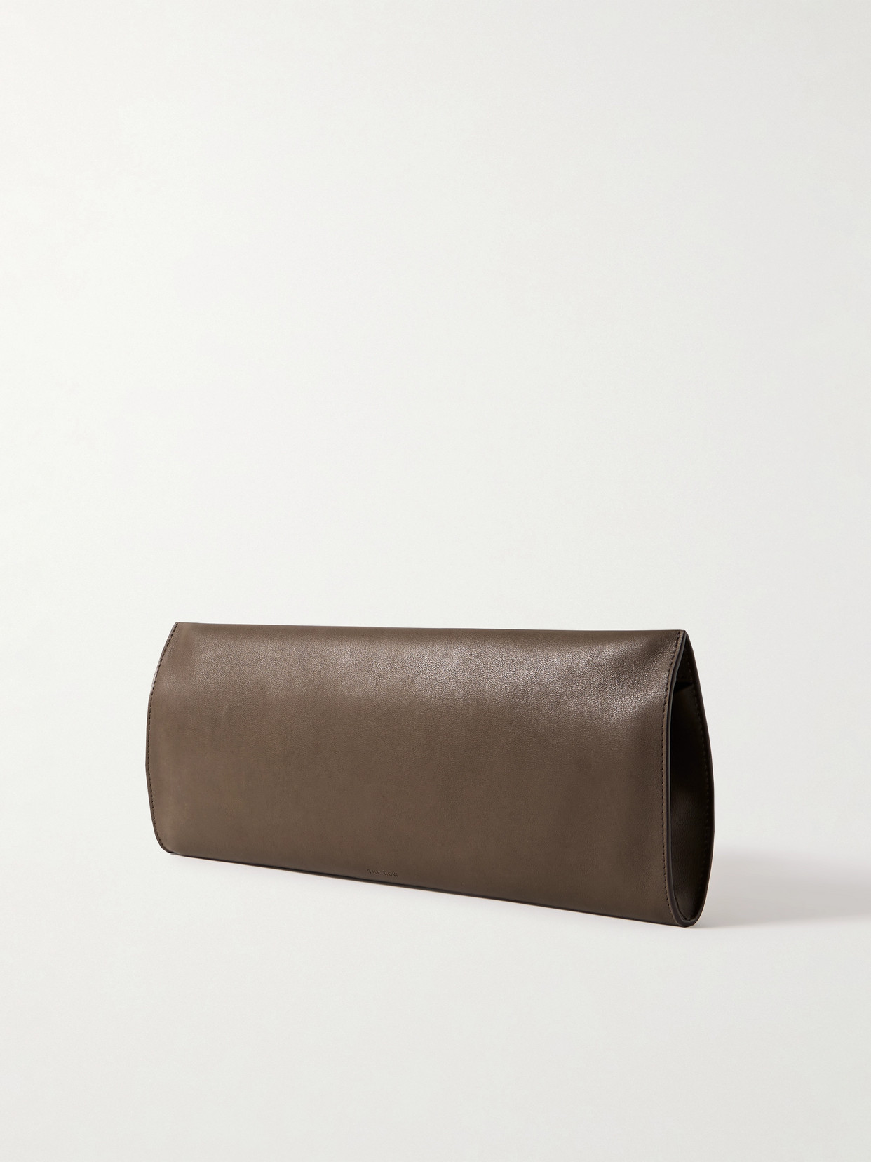 The Row Flat Leather Clutch In Brown