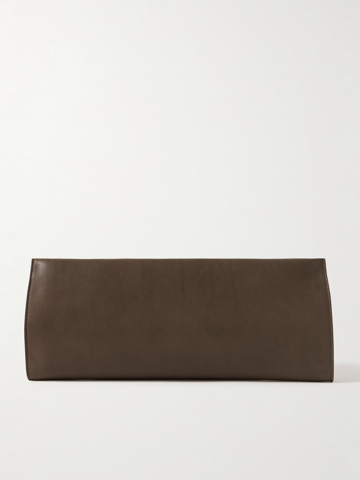The Row Flat Leather Clutch In Brown