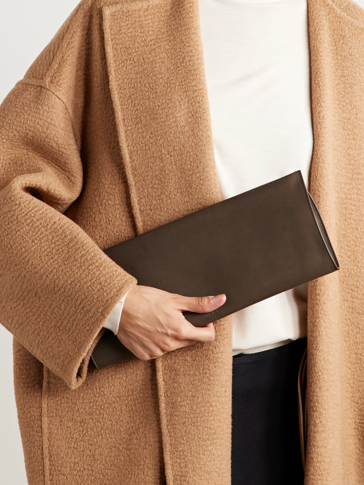 The Row Flat Leather Clutch In Brown