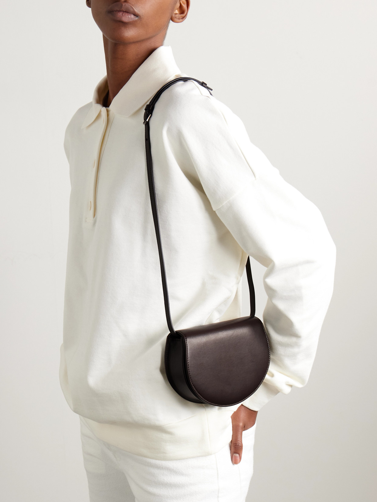 The Row Canteen Leather Shoulder Bag In Brown