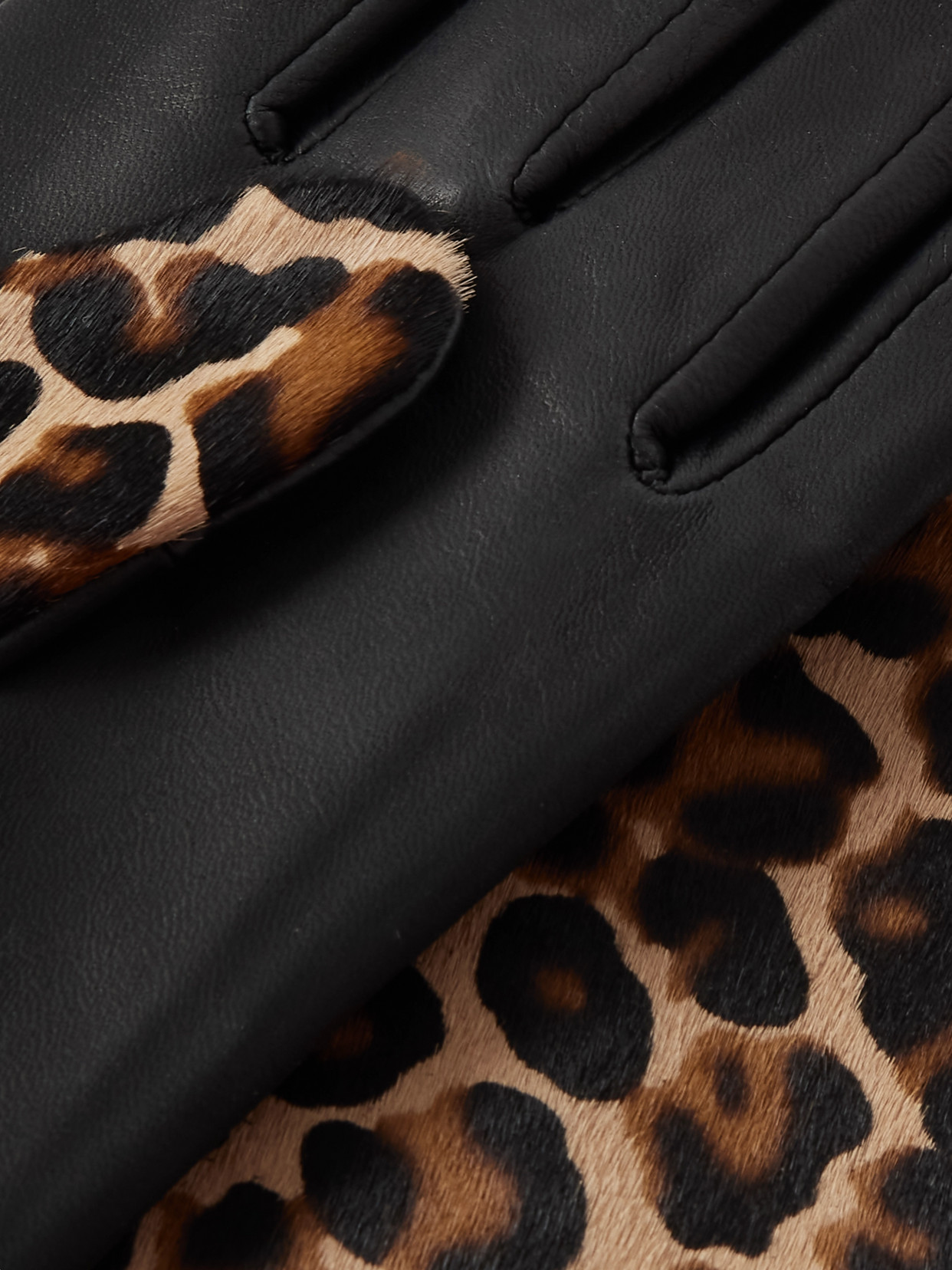Agnelle Susan Leather And Leopard-print Calf Hair Gloves In Animal Print