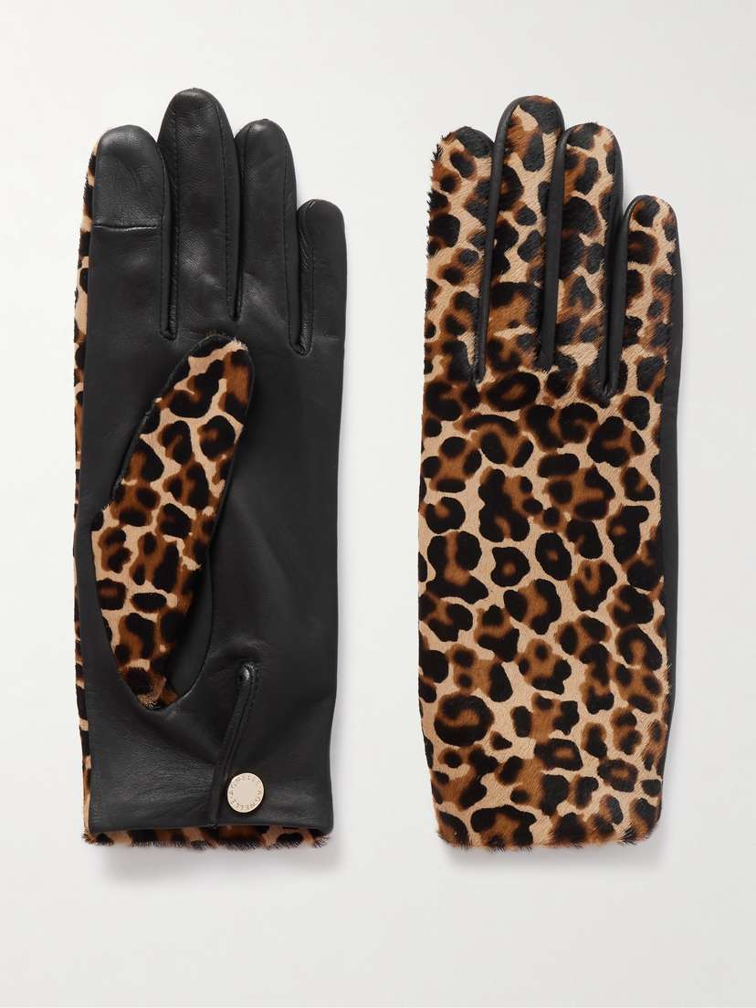 Agnelle Susan Leather And Leopard-print Calf Hair Gloves