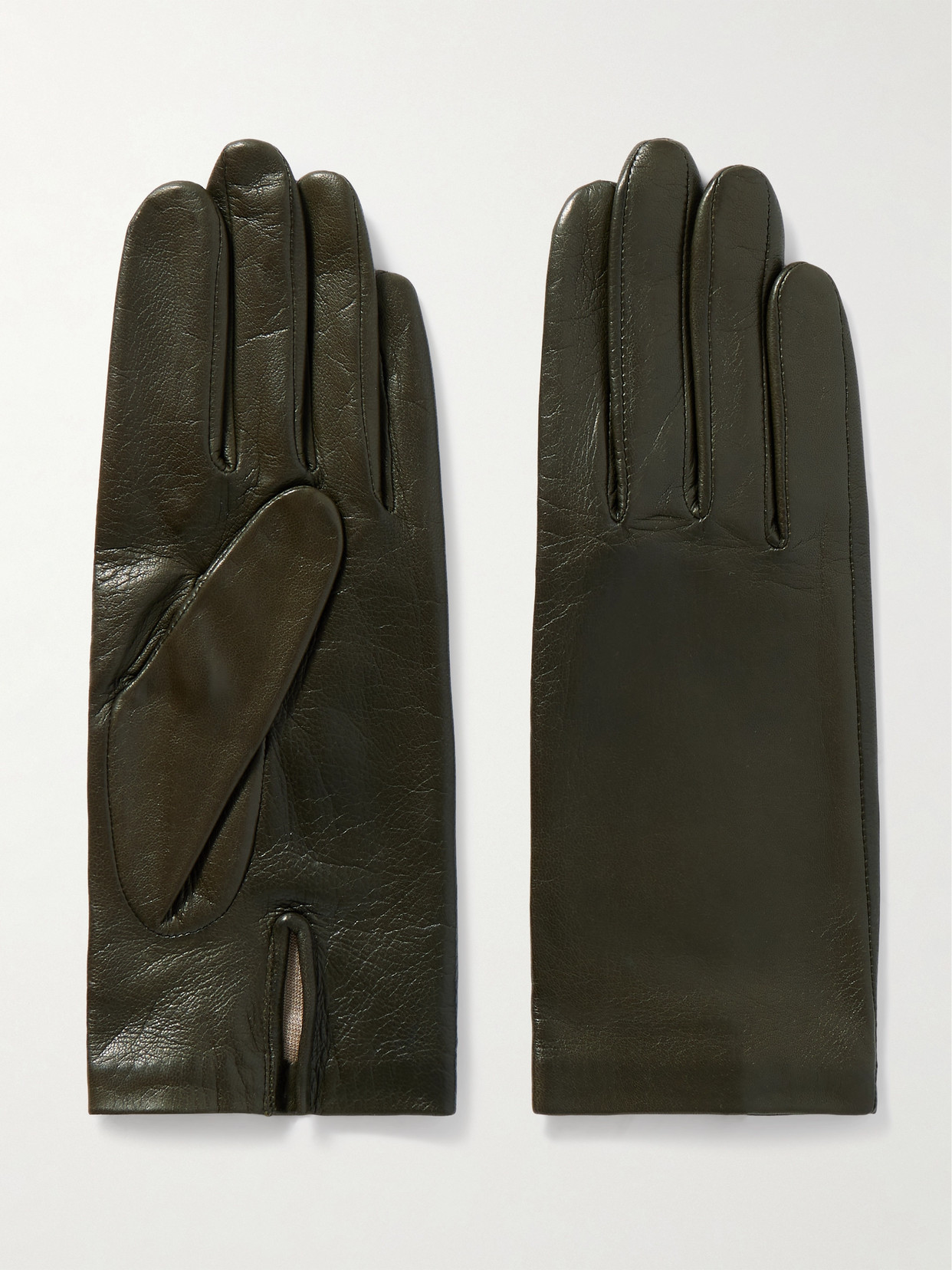 Agnelle - Kate Crinkled-leather Gloves - Army green