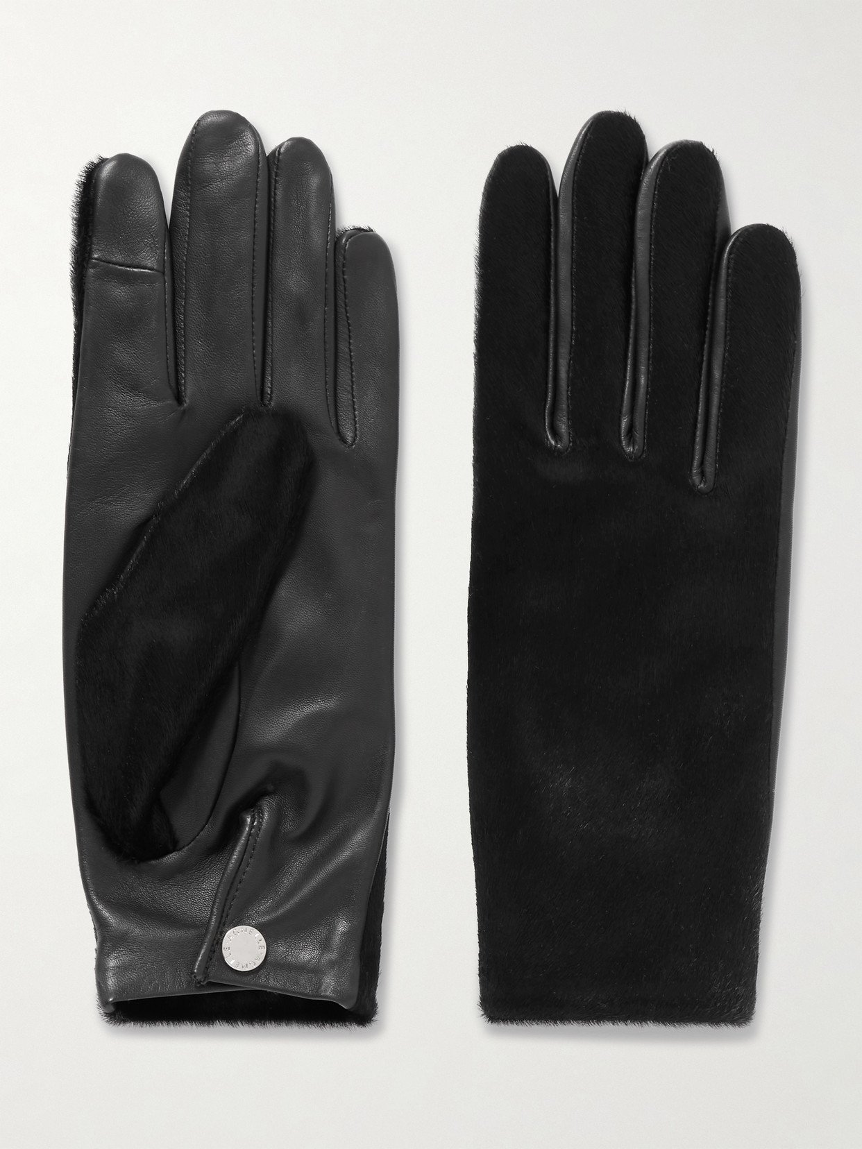 Agnelle Susan Leather And Calf Hair Gloves In Black