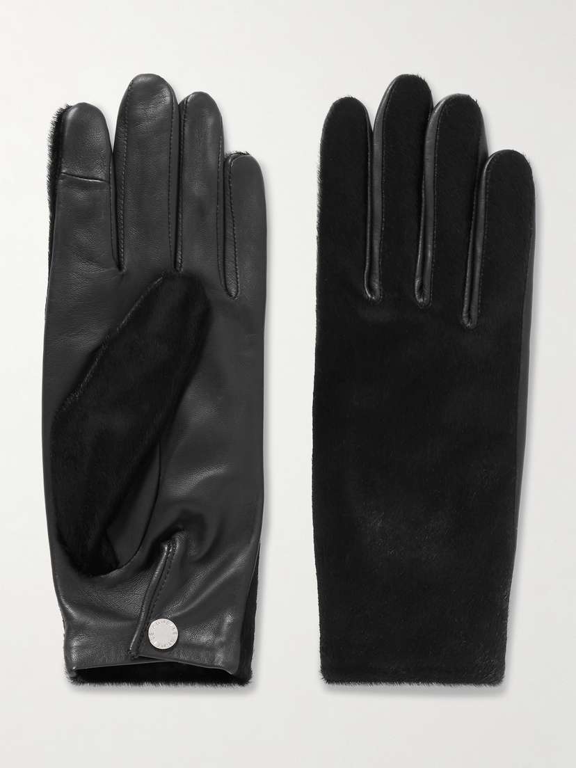 Agnelle Susan Leather And Calf Hair Gloves