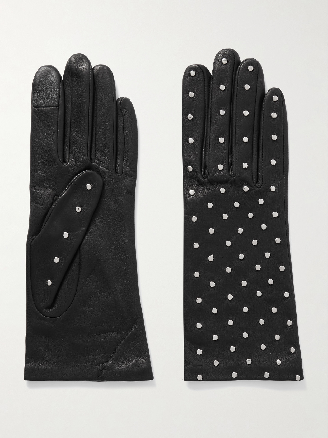 Agnelle - Studded Leather Gloves - Black