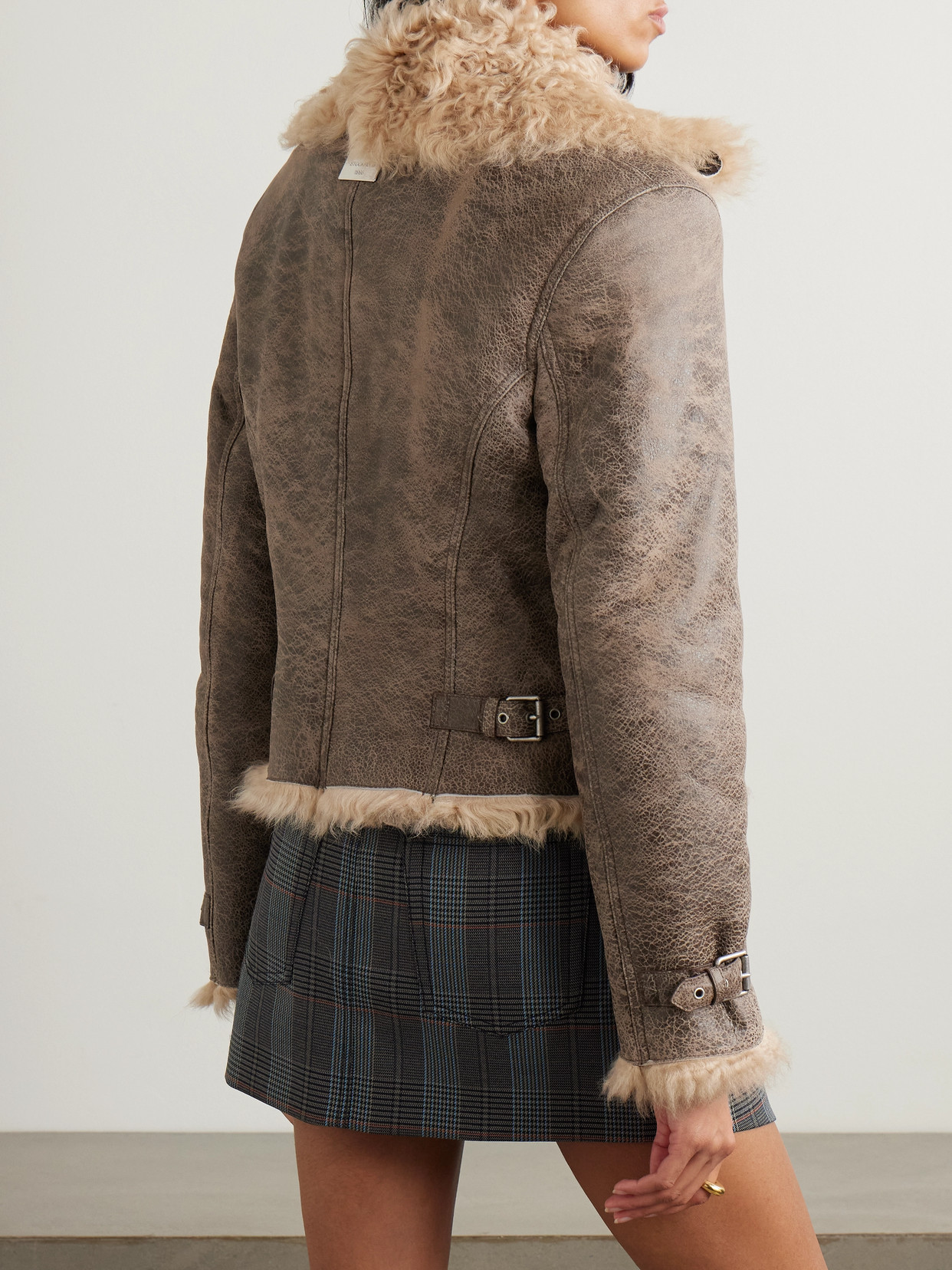 Acne Studios Distressed Shearling Jacket In Gray