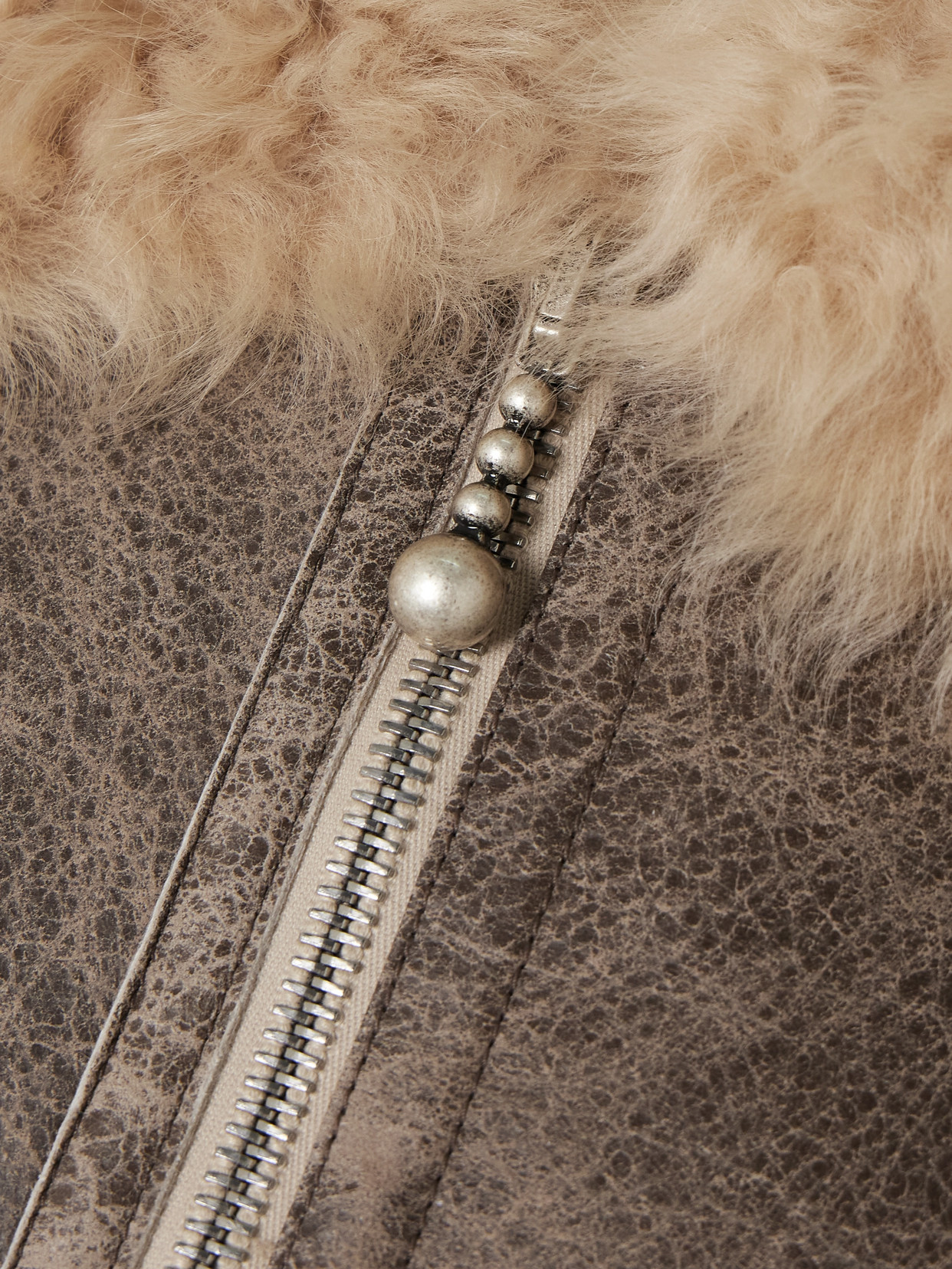 Acne Studios Distressed Shearling Jacket In Gray
