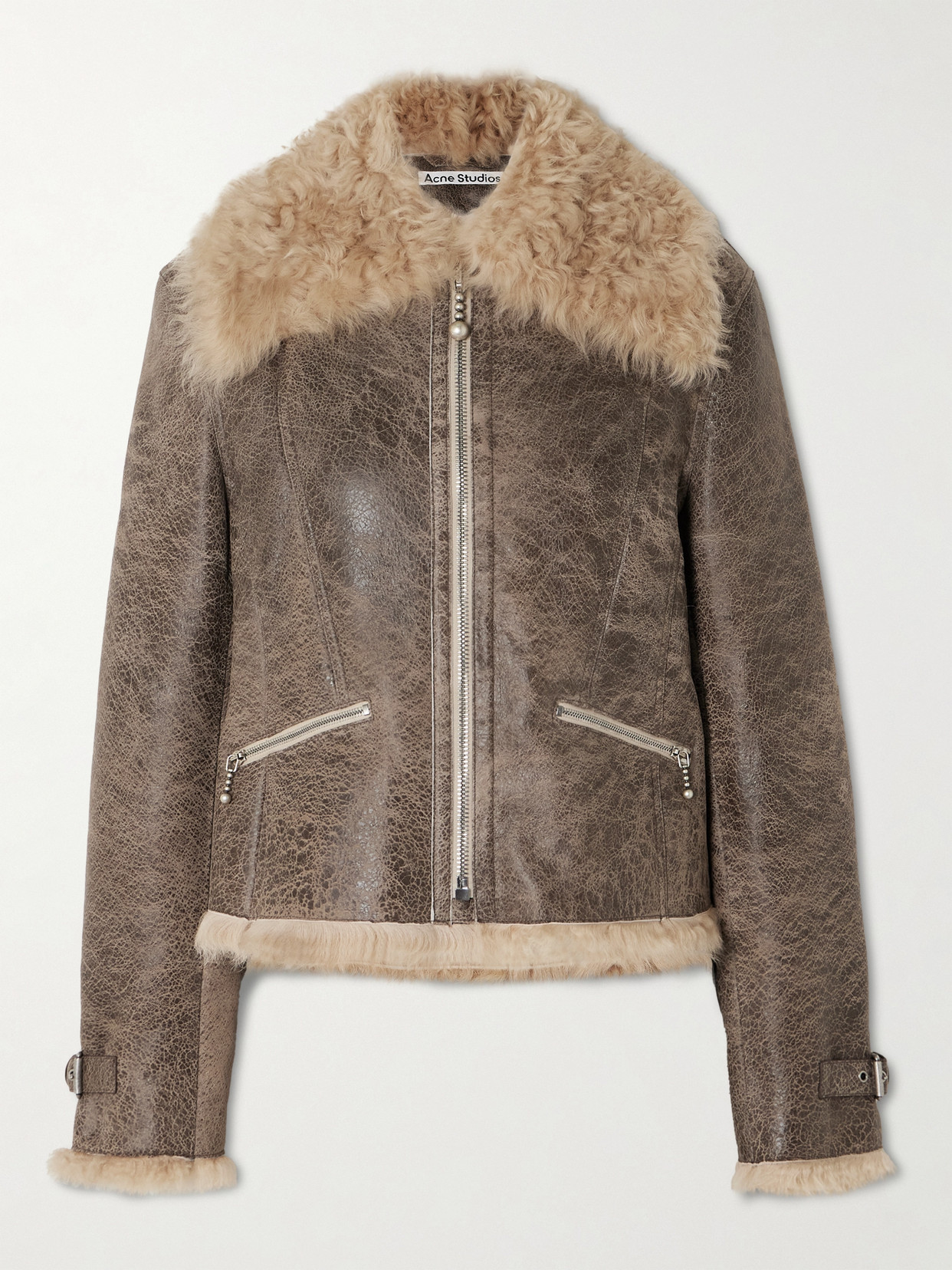 Acne Studios - Distressed Shearling Jacket - Gray