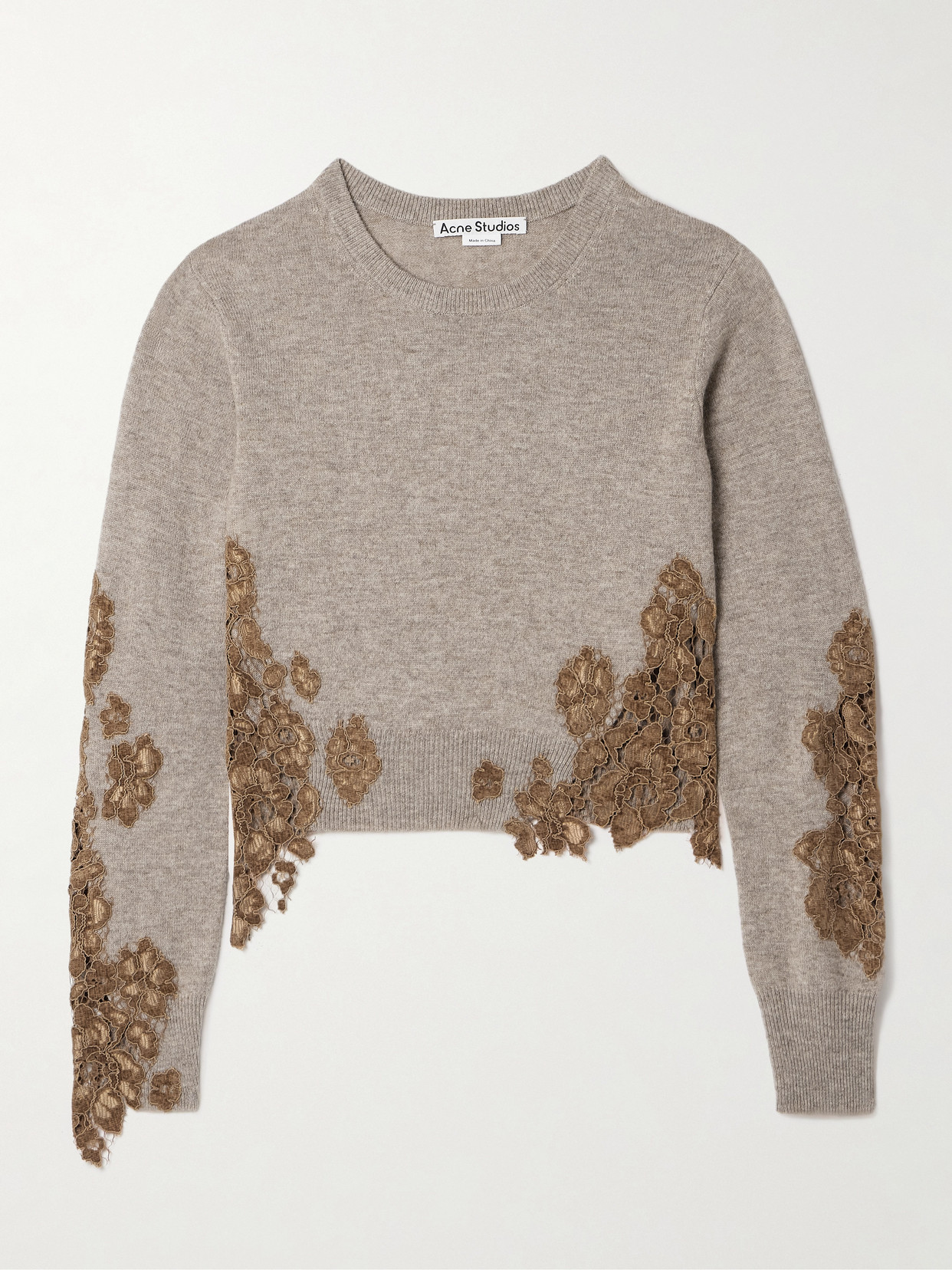 Acne Studios - Corded Lace-trimmed Wool-blend Sweater - Neutrals