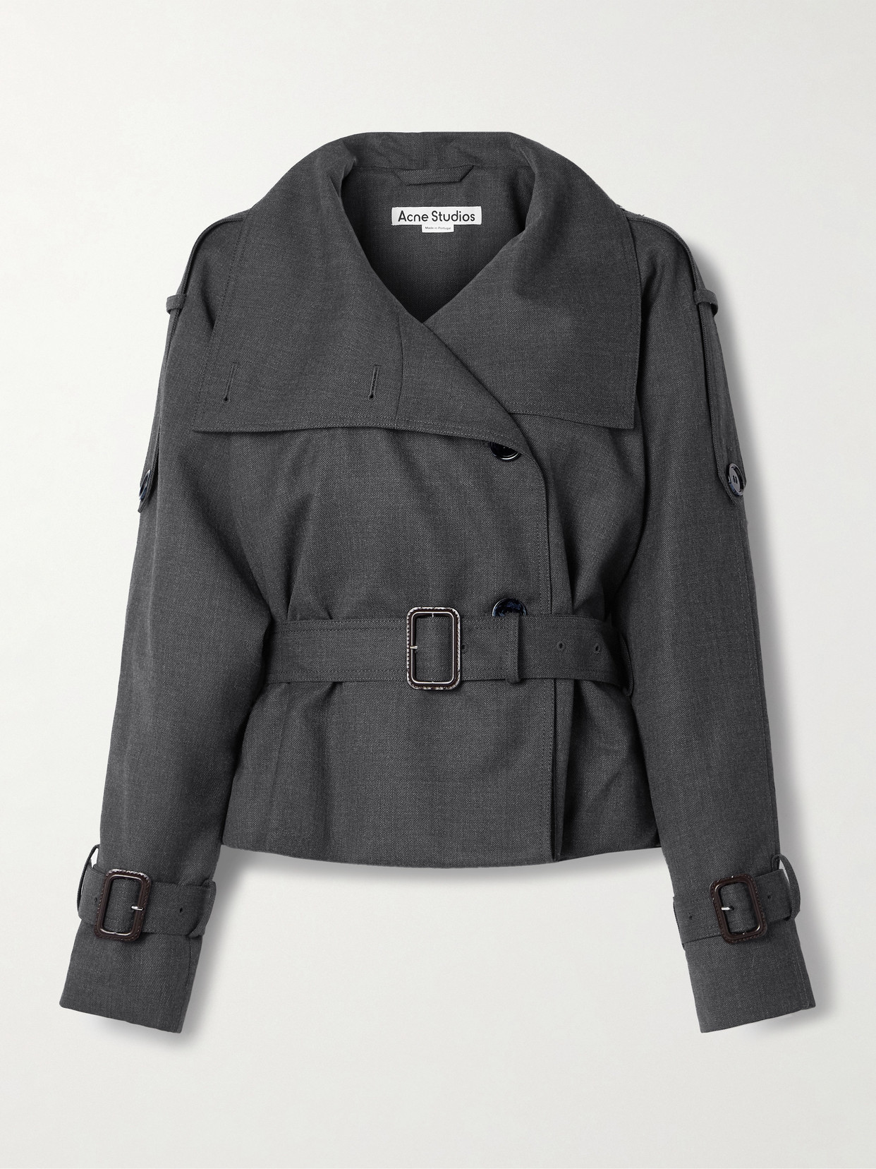Acne Studios - Belted Double-breasted Woven Jacket - Gray