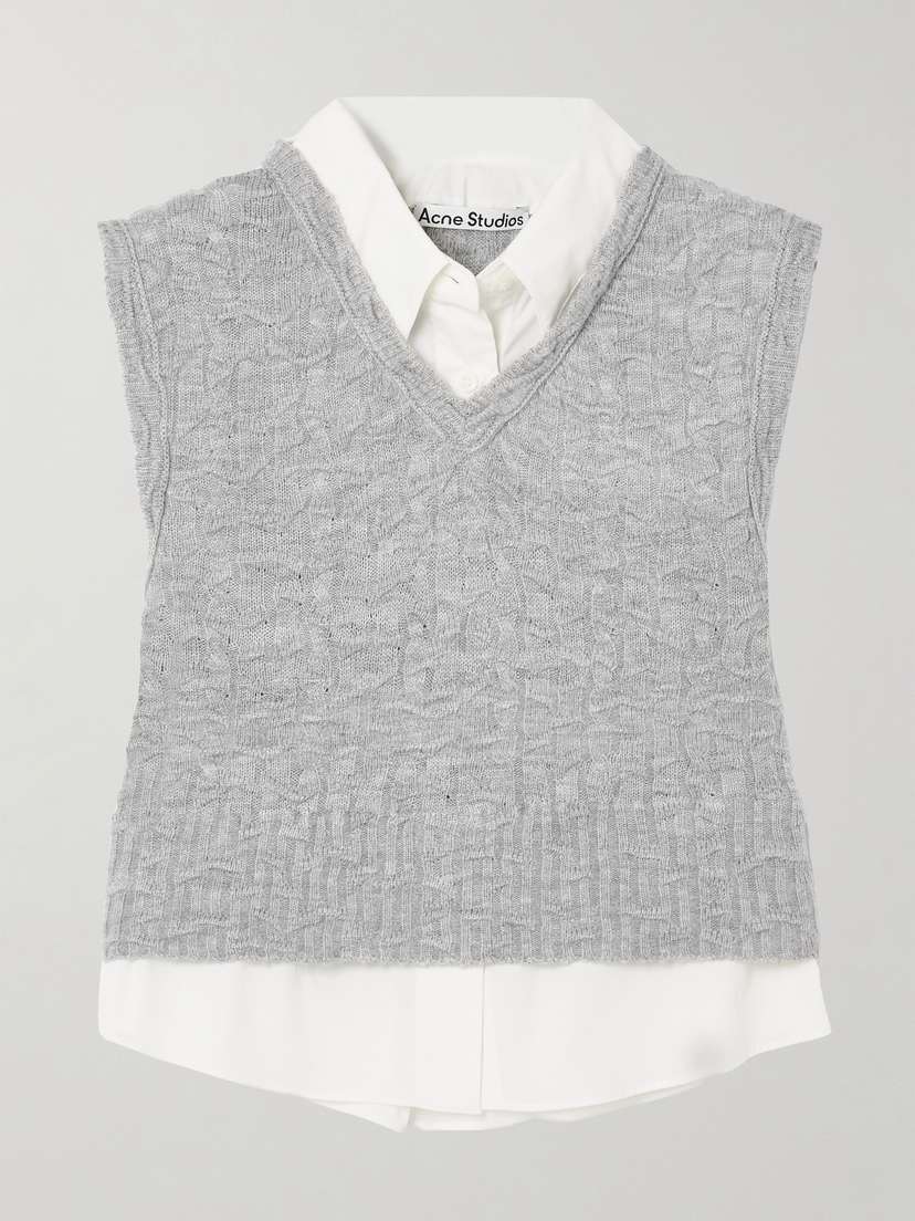 Acne Studios Layered Cotton-poplin And Cable-knit Vest
