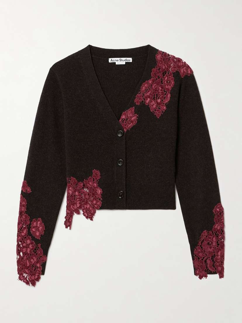 Acne Studios Cropped Corded Lace-trimmed Wool And Yak Hair-blend Cardigan