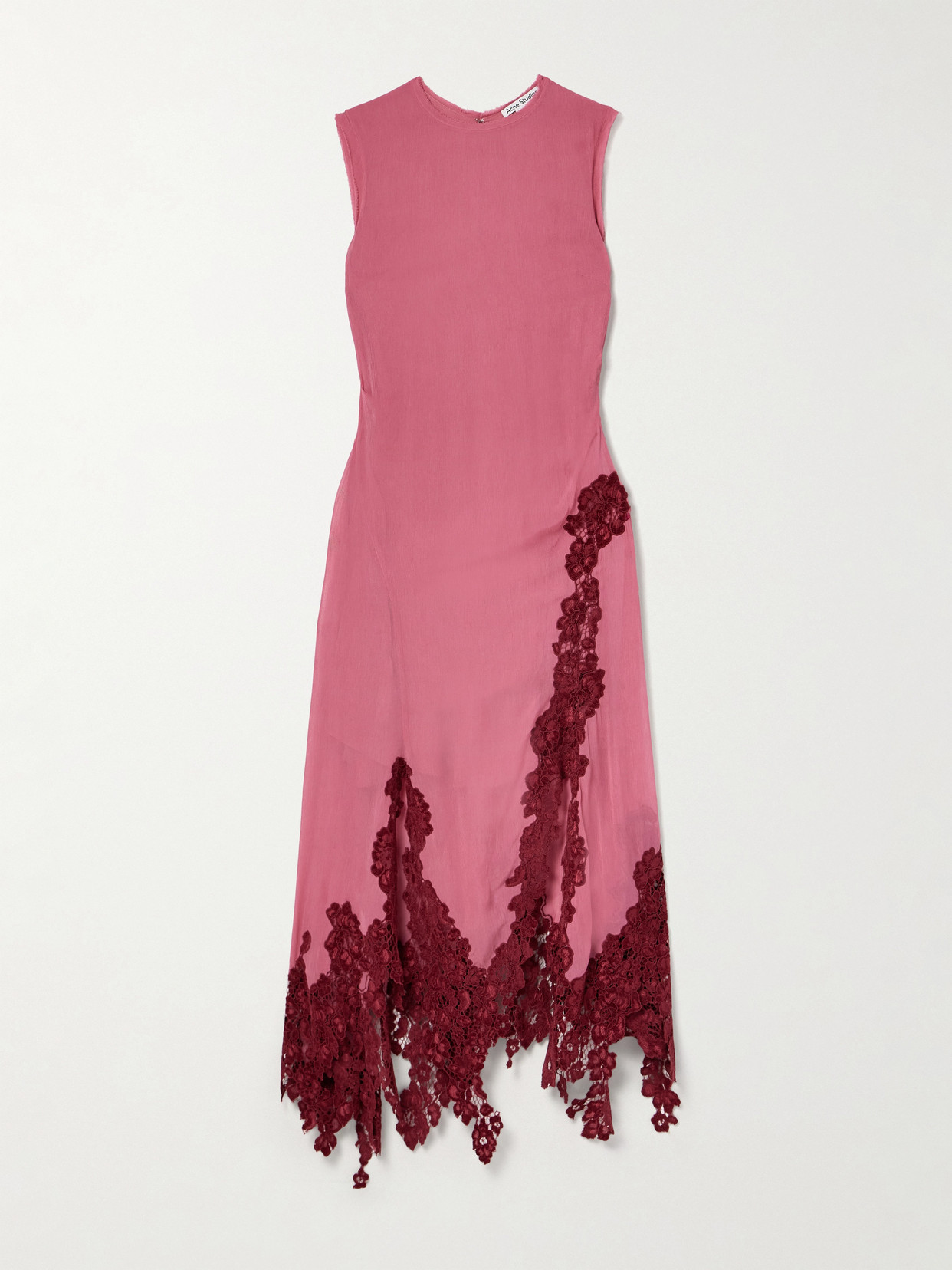 acne studios pink dress Acne Studios - Asymmetric lace-trimmed frayed crepon dress