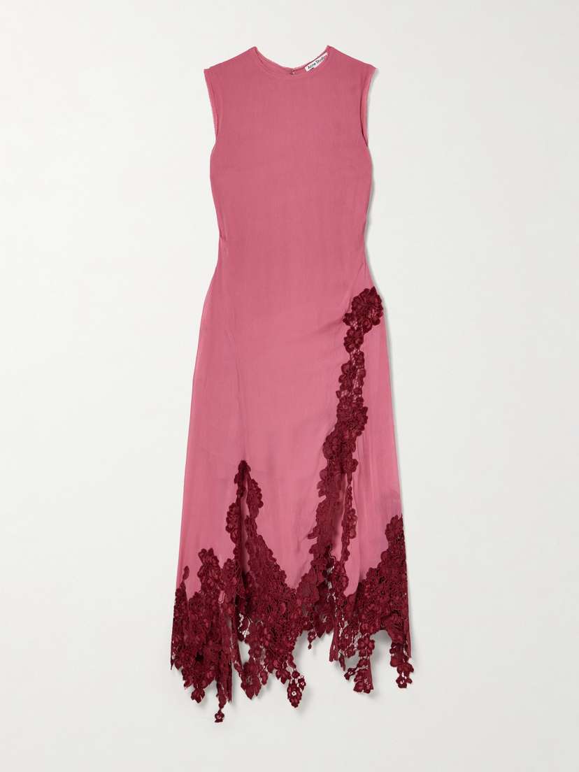 Acne Studios Asymmetric Lace-trimmed Frayed Crepon Dress
