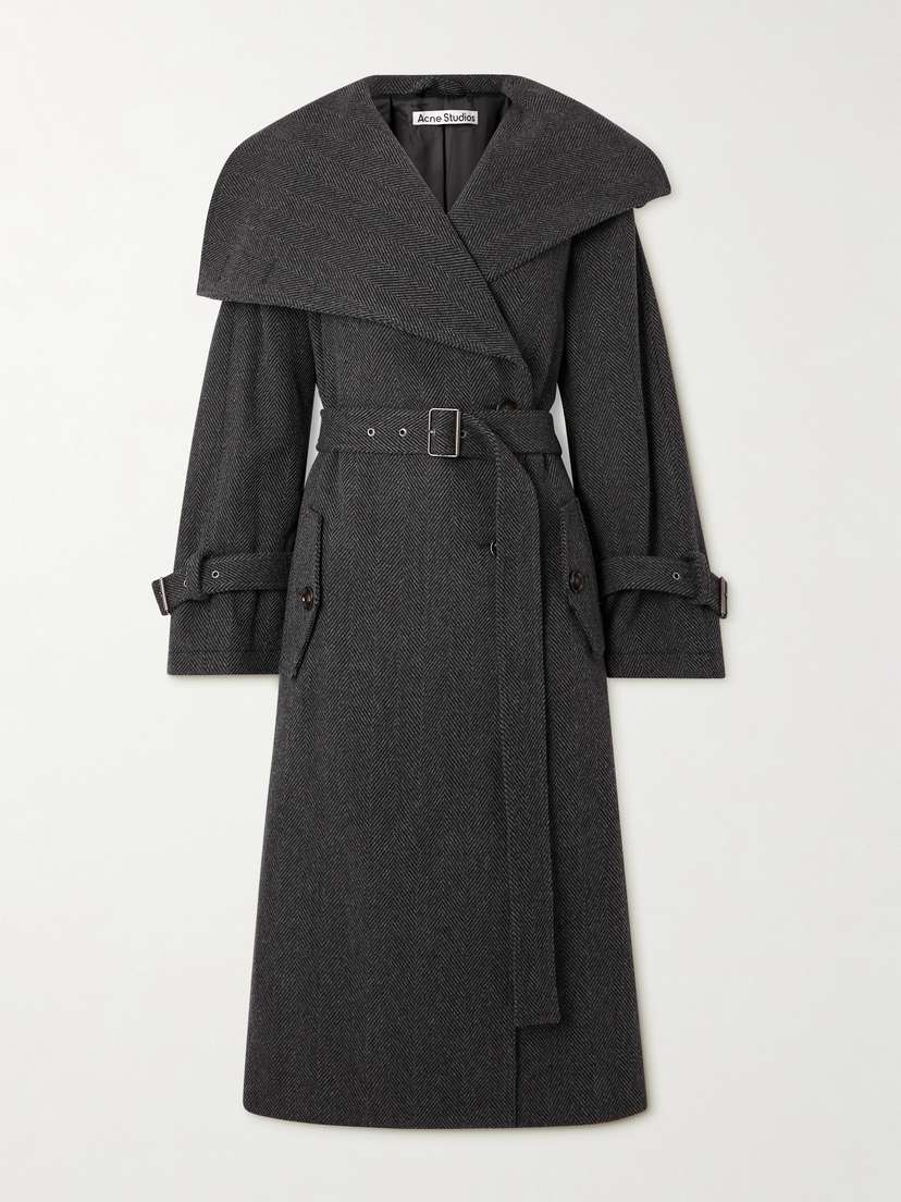 Acne Studios Oversized Belted Herringbone Wool-blend Coat