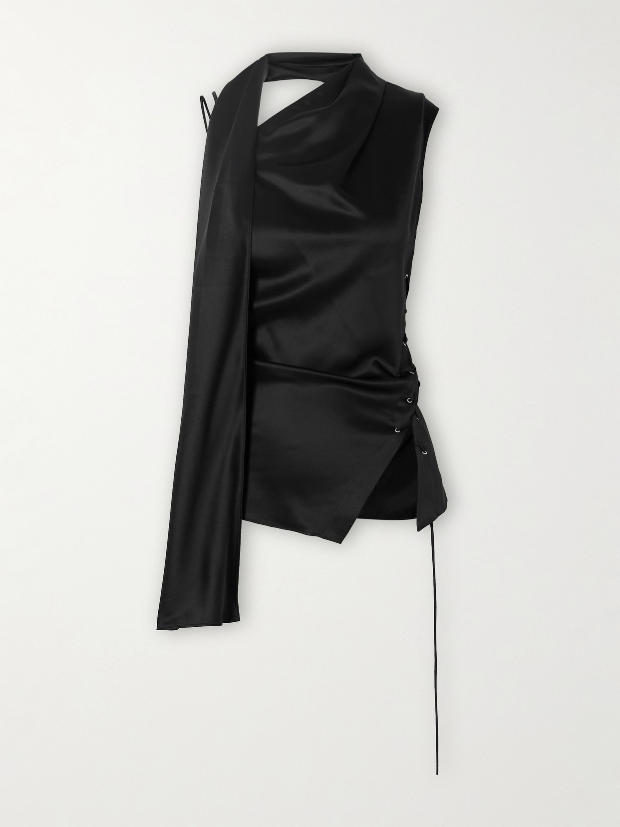 Acne Studios Asymmetric Tie-detailed Satin Top In Black
