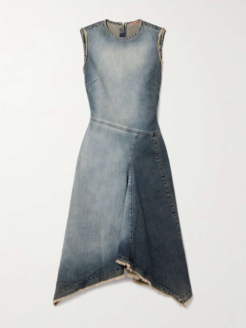 Acne Studios Asymmetric Frayed Denim Midi Dress