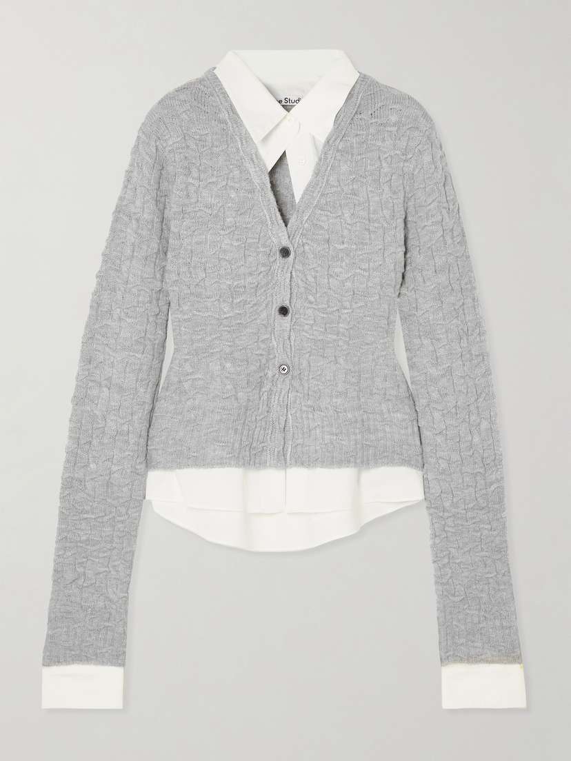 Acne Studios Layered Cotton-poplin And Cable-knit Cardigan
