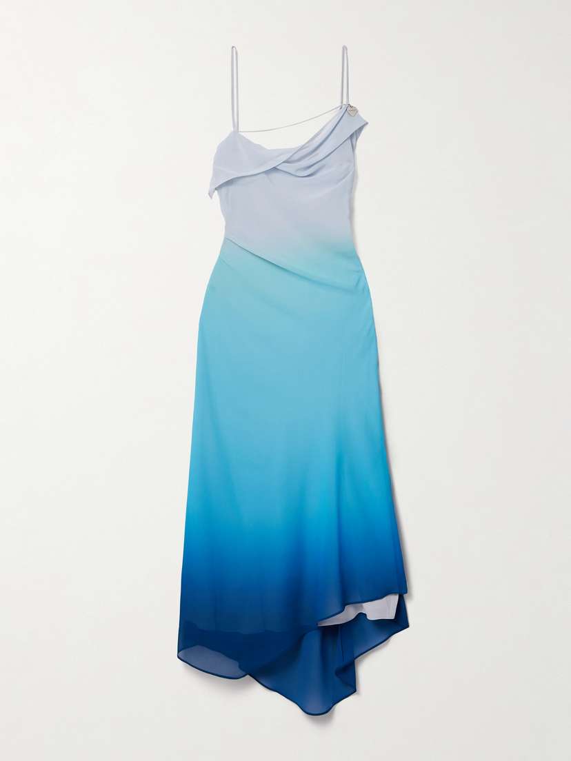 Acne Studios Draped Asymmetric Embellished Ombré Crepe Midi Dress