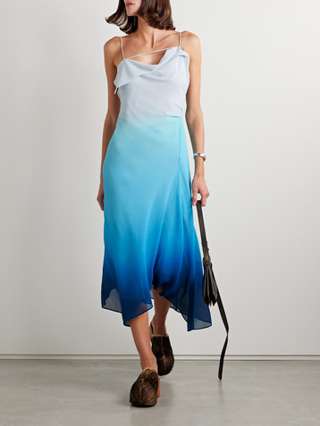Acne Studios Draped asymmetric embellished ombré crepe midi dress
