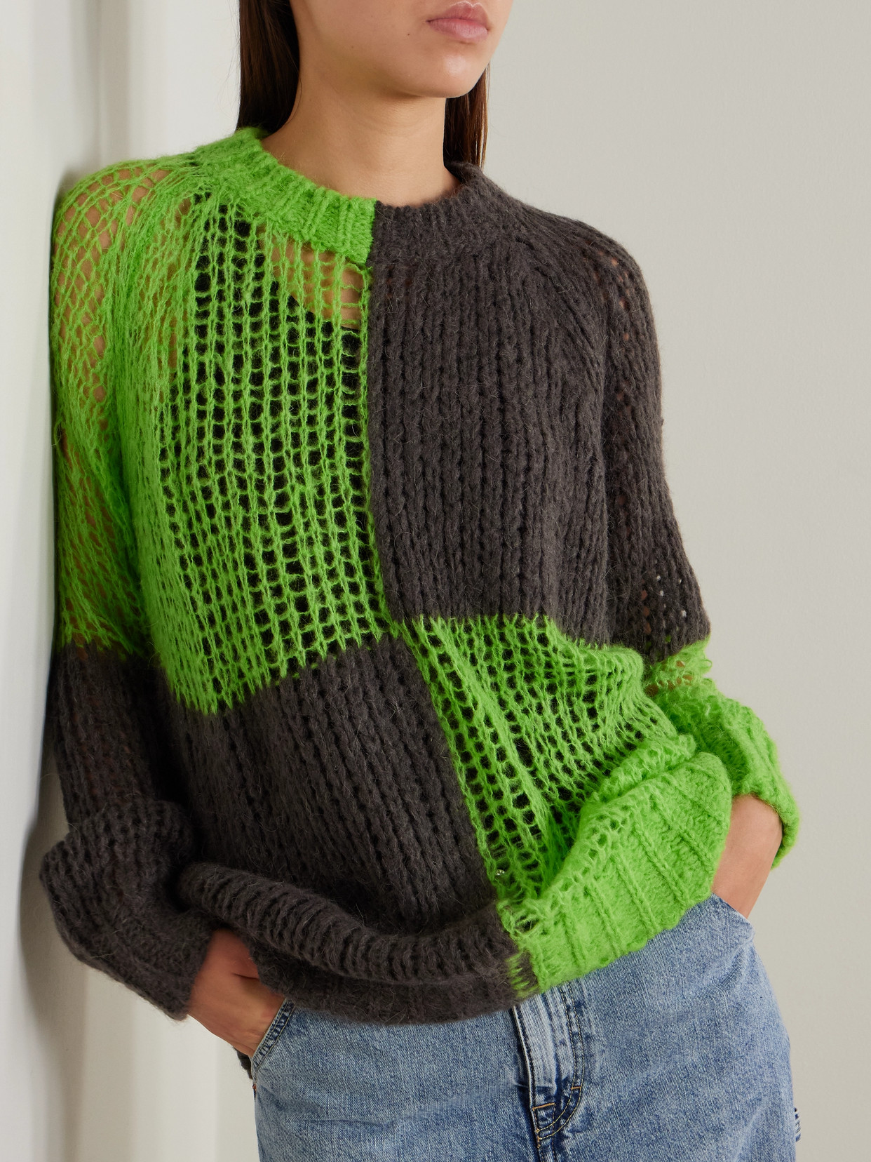 Acne Studios Check-pattern Sweater In Green