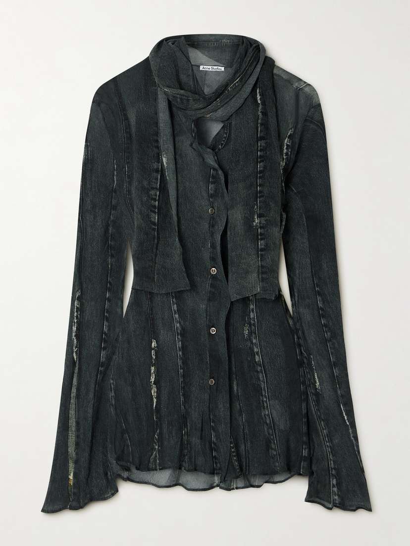 Acne Studios Scarf-detailed Printed Crepe Blouse - FR 34