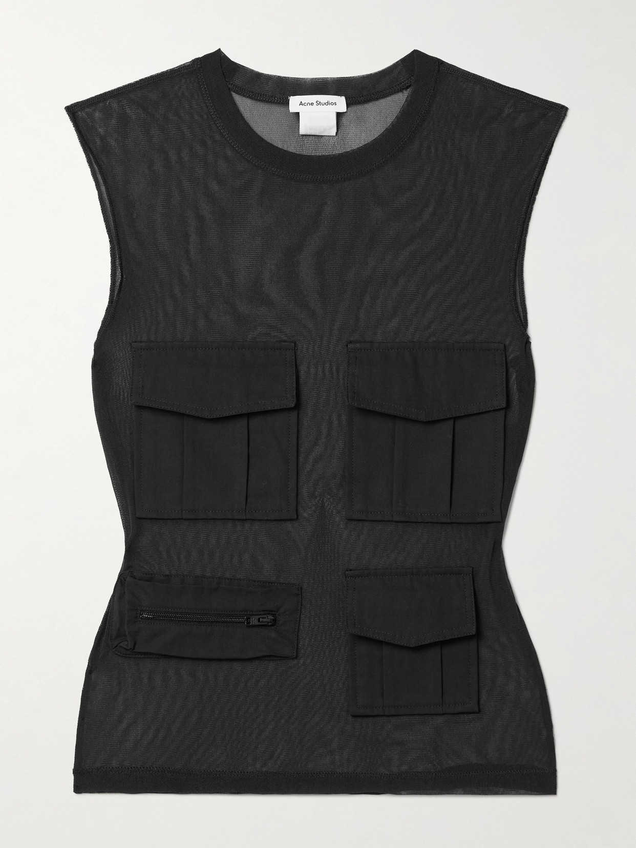 Acne Studios - Cropped Paneled Cotton-trimmed Stretch-mesh Tank - Gray