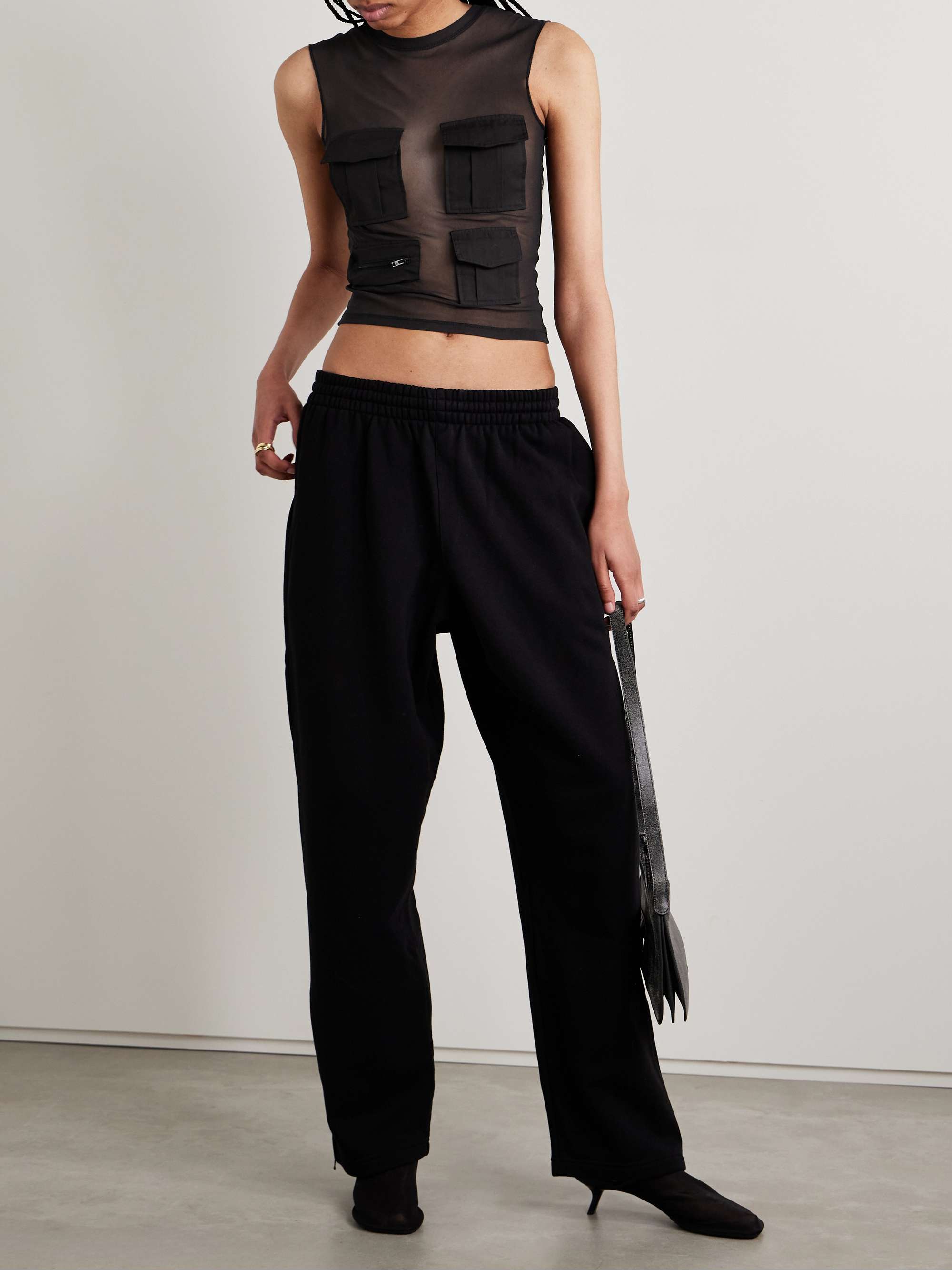 ACNE STUDIOS Cropped paneled cotton-trimmed stretch-mesh tank 