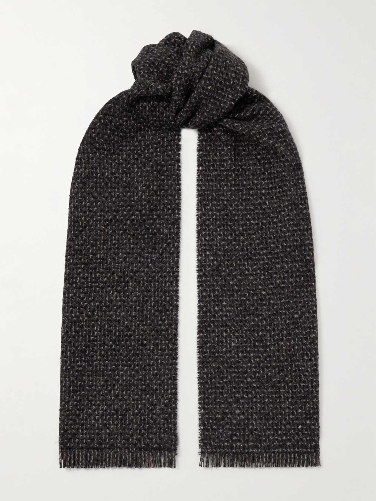Johnstons Of Elgin Fringed Checked Cashmere And Silk-blend Scarf In Gray
