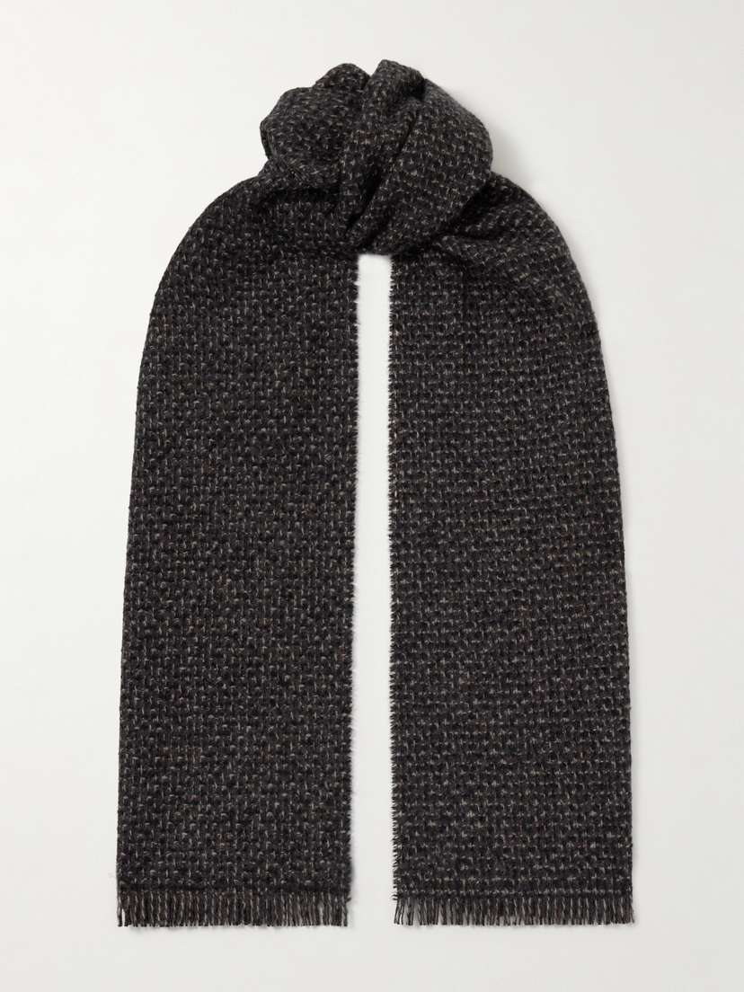 Johnstons of Elgin Fringed Checked Cashmere And Silk-blend Scarf