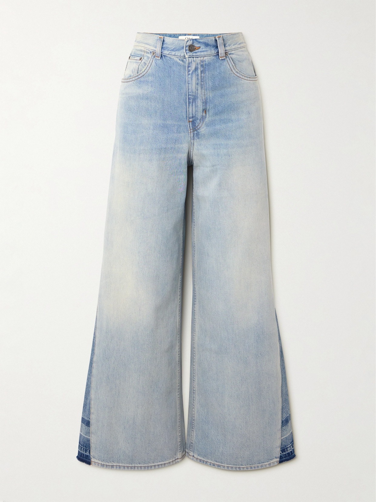 Chloé Wide-leg Bleached Denim Pants In Navy