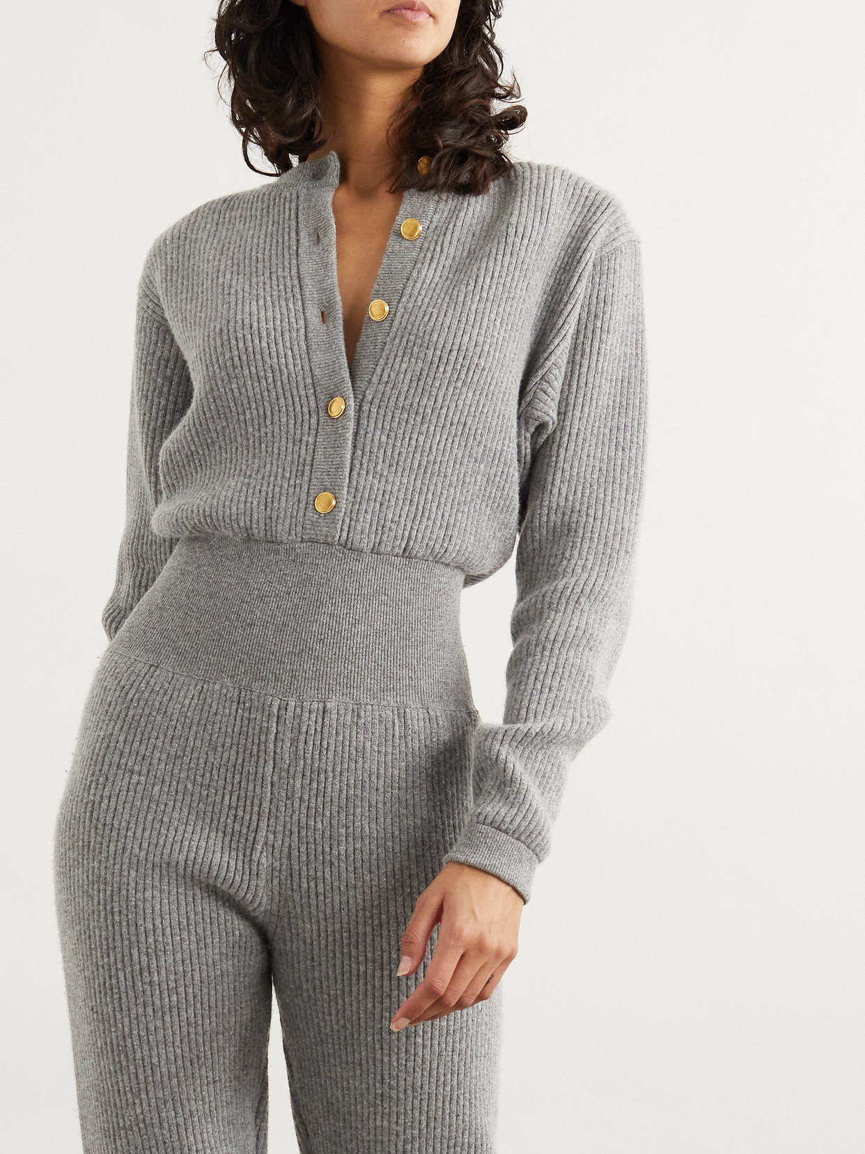 Chloé Ribbed Wool-blend Jumpsuit In Gray