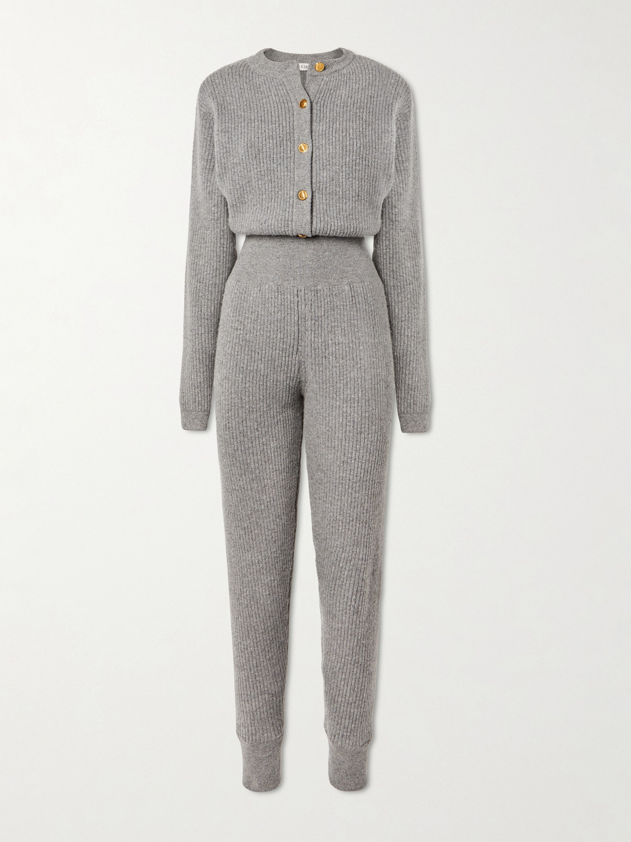 Chloé Ribbed Wool-blend Jumpsuit In Gray
