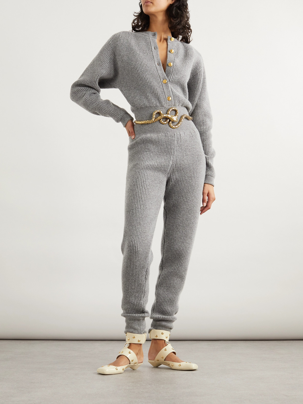 Chloé Ribbed Wool-blend Jumpsuit In Gray