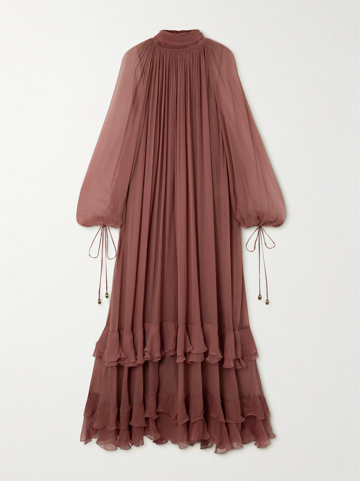 Chloé Oversized Gathered Silk Maxi Dress In Bordeaux